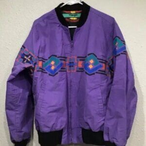 Vintage Wrangler Brushpopper Bomber Jacket Men’s Size M Purple Aztec Print EUC